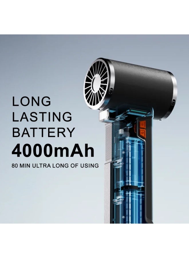 بوستر منفاخ توربيني عالي السرعة، قوة دفع 1400 غرام، محرك بدون فرش، قناة تهوية 64 مم، إضاءة LED، بطارية قابلة للشحن 4000 مللي أمبير، منفاخ هواء متعدد الفوهات للتنظيف والتجفيف ودعم الاحتراق - Image 5